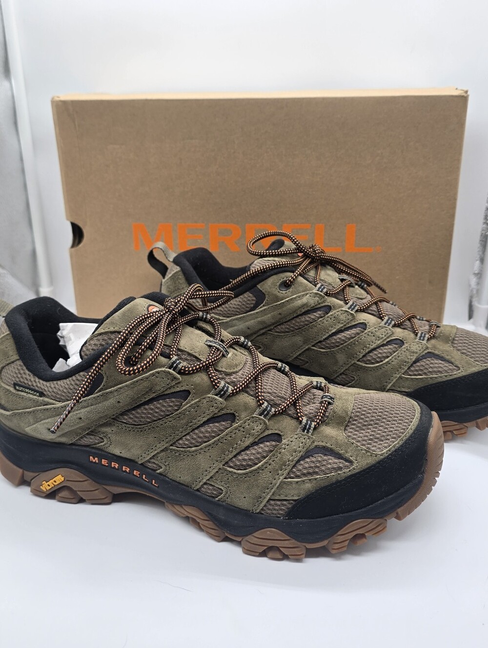 Merrell Mens Size 12 M Moab 3 Waterproof Olive Gum Tan Hiking Shoes